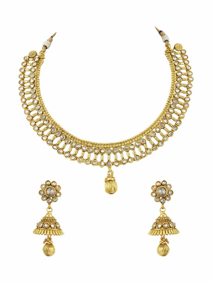 NECKLACE EARRING in CHECKERED POLKI Style | Design - 13587