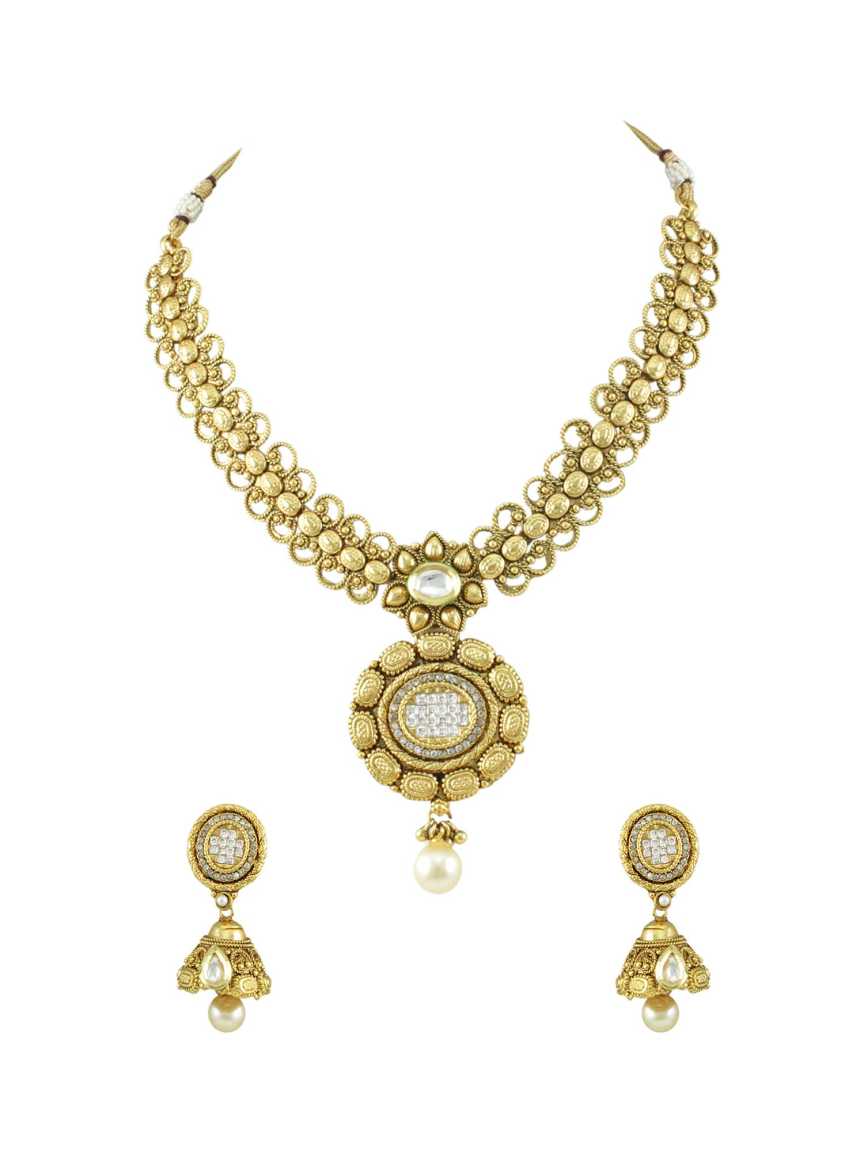 NECKLACE EARRING in CHECKERED POLKI Style | Design - 13588