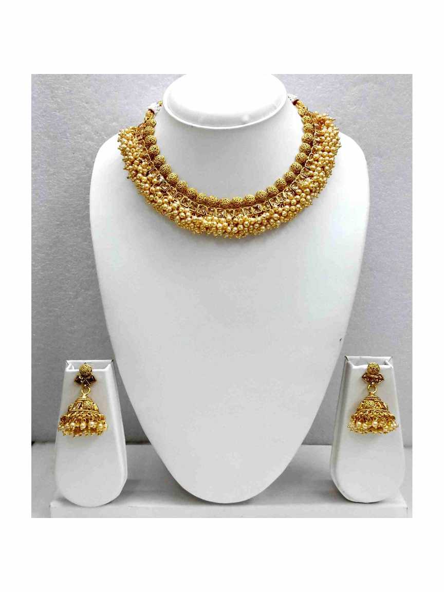 NECKLACE EARRING in CHECKERED POLKI Style | Design - 13636