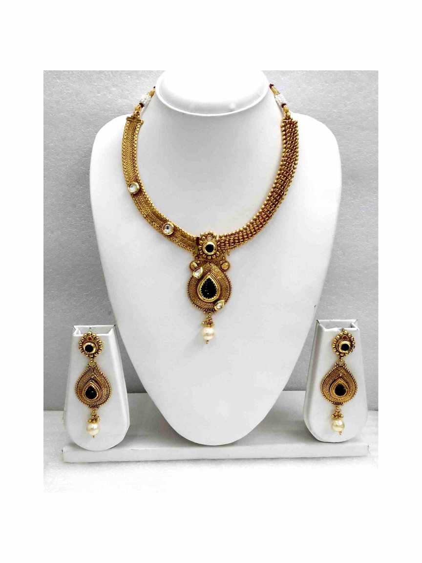 NECKLACE EARRING in CHECKERED POLKI Style | Design - 13690