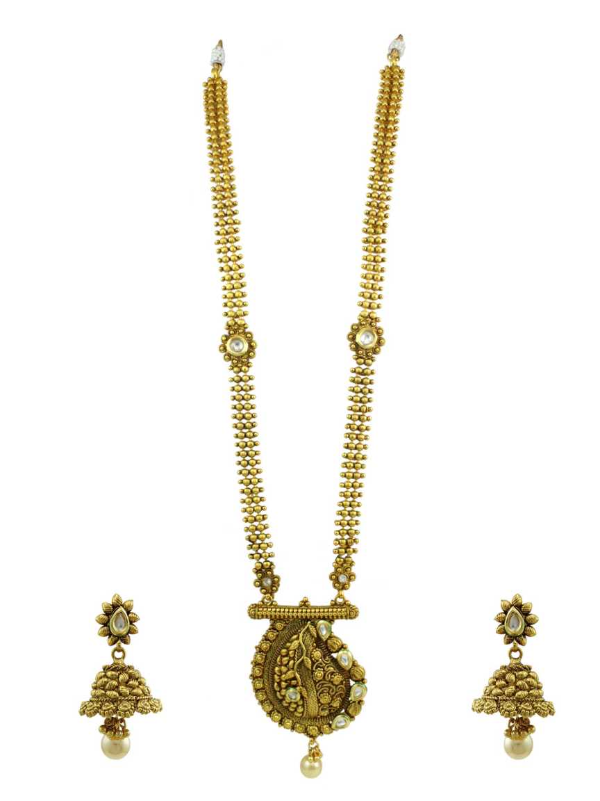 NECKLACE EARRING in CHECKERED POLKI Style | Design - 13915