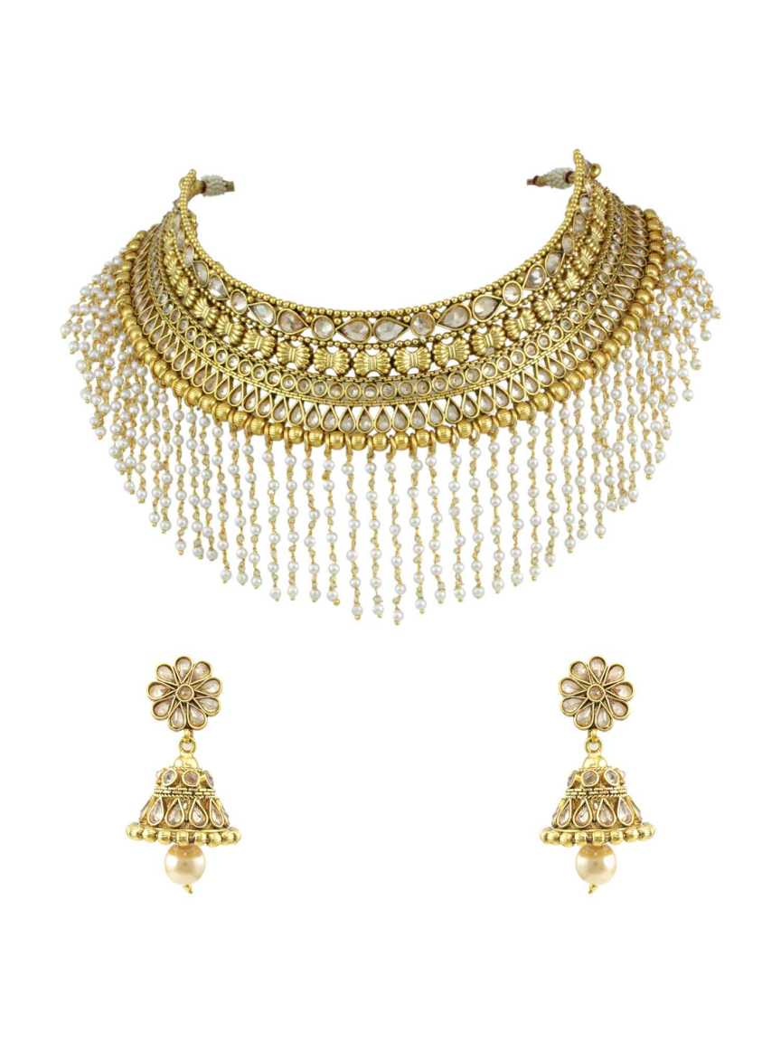 NECKLACE EARRING in CHECKERED POLKI Style | Design - 13996