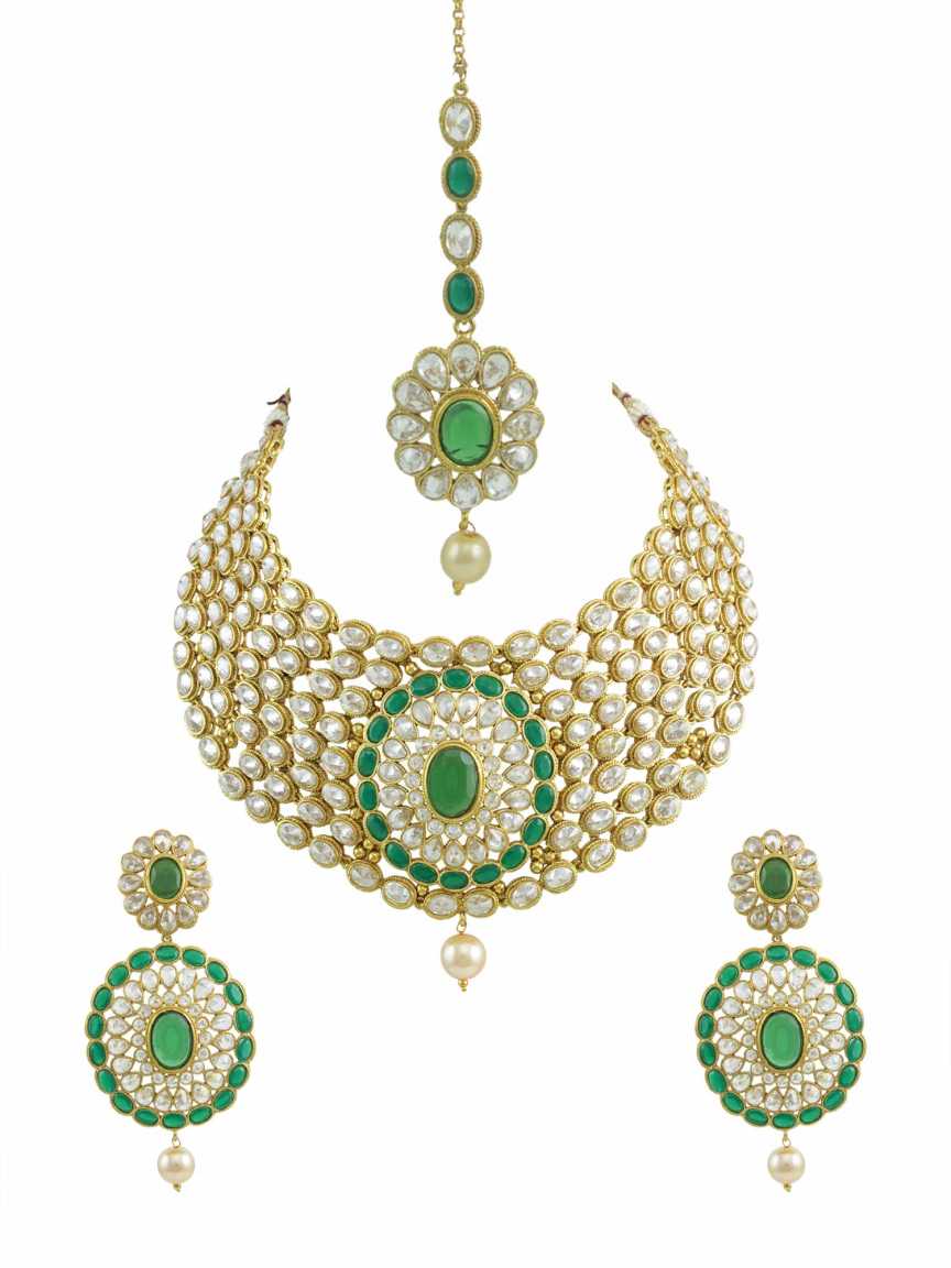 NECKLACE EARRING in CHECKERED POLKI Style | Design - 14593