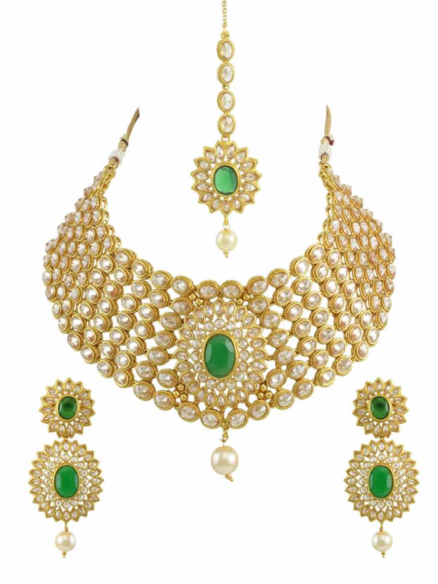 NECKLACE EARRING in CHECKERED POLKI Style | Design - 14594