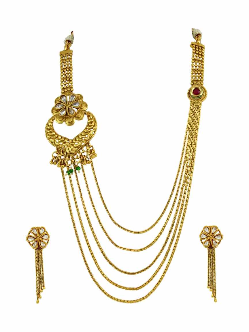 NECKLACE EARRING in CHECKERED POLKI Style | Design - 14609