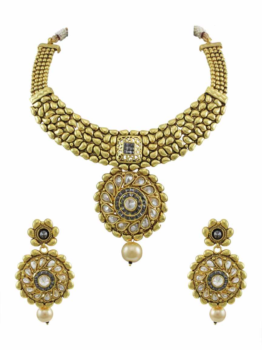 checkered_polki-necklace_earring-NLCK14658BKHG