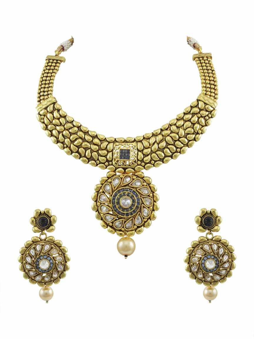 checkered_polki-necklace_earring-NLCK14658BLHG
