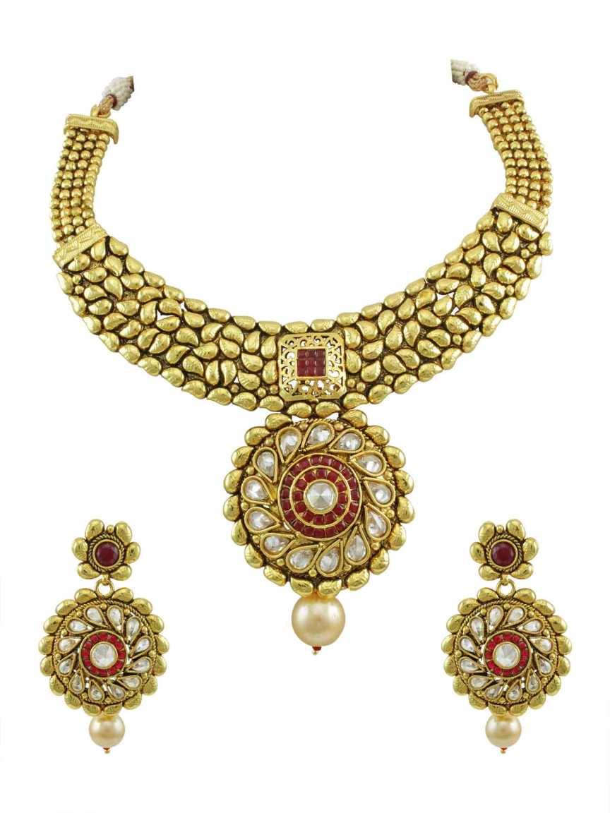 NECKLACE EARRING in CHECKERED POLKI Style | Design - 14658