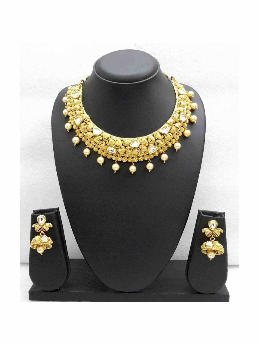 NECKLACE EARRING in CHECKERED POLKI Style | Design - 14744