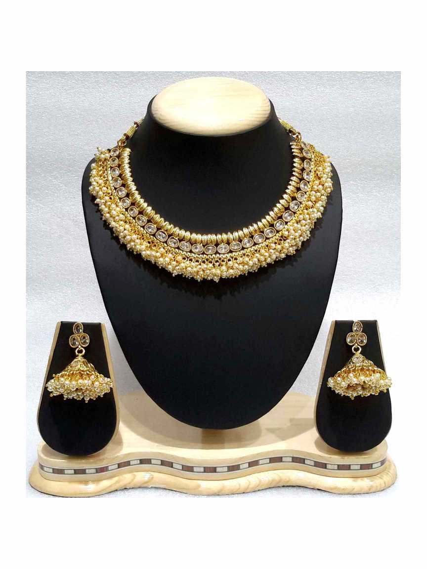 NECKLACE EARRING in CHECKERED POLKI Style | Design - 14945