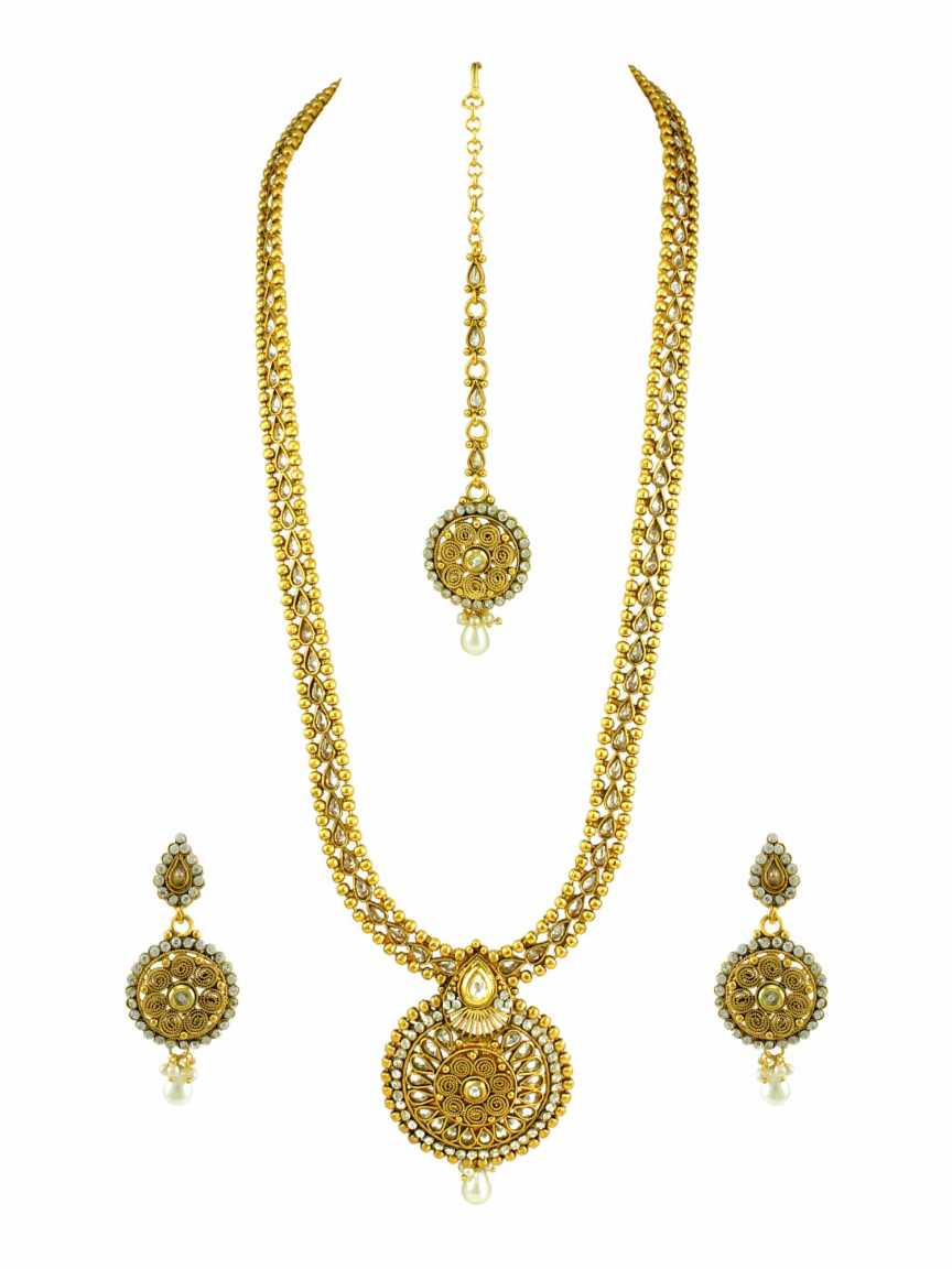 NECKLACE EARRING in CHECKERED POLKI Style | Design - 14979