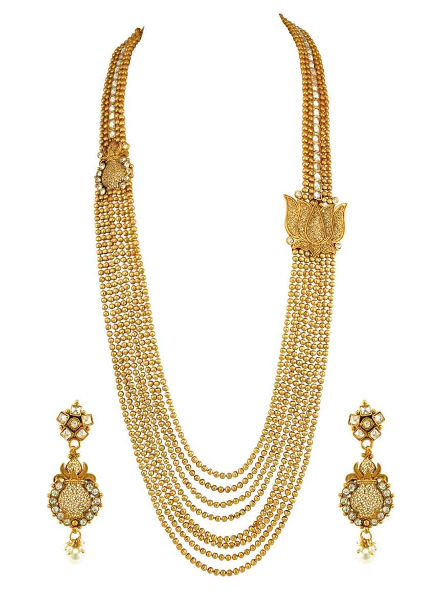 NECKLACE EARRING in CHECKERED POLKI Style | Design - 14980