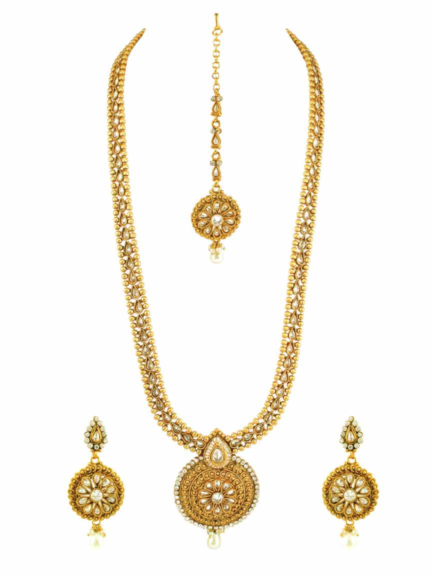 NECKLACE EARRING in CHECKERED POLKI Style | Design - 14984