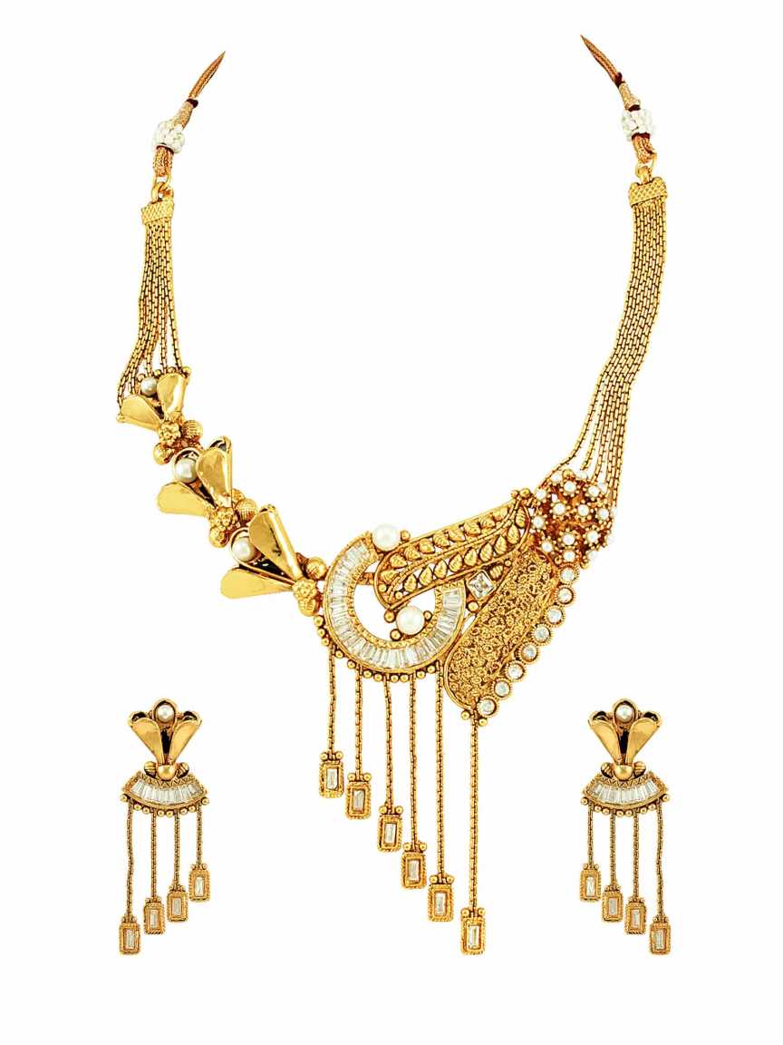 NECKLACE EARRING in CHECKERED POLKI Style | Design - 15049