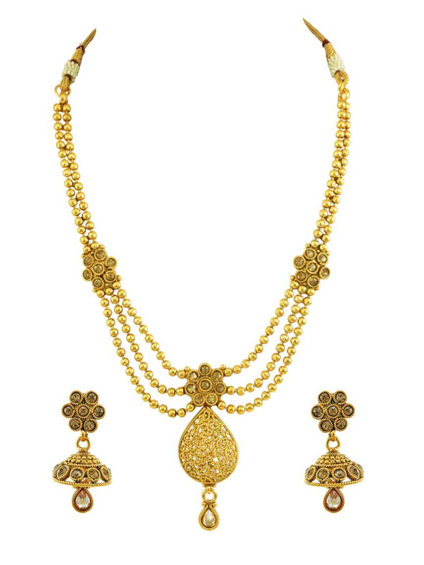 NECKLACE EARRING in CHECKERED POLKI Style | Design - 15069