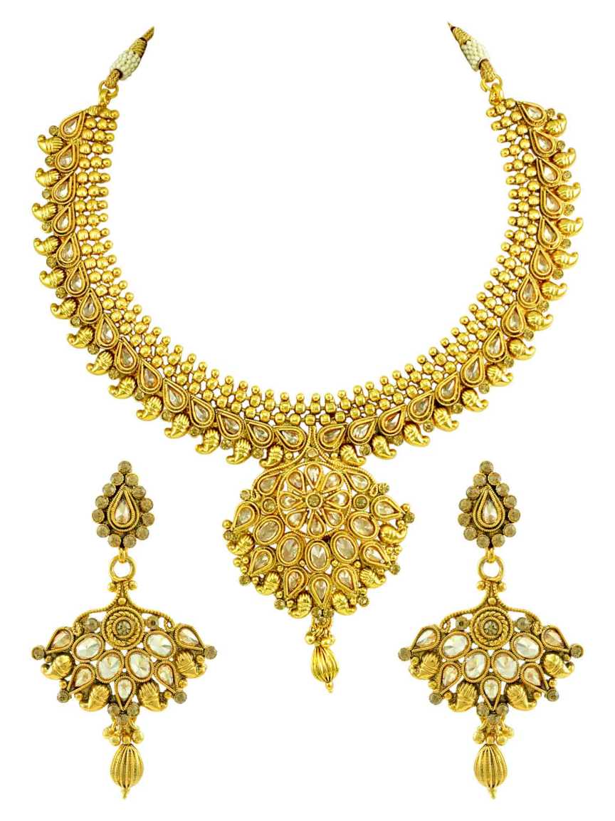 NECKLACE EARRING in CHECKERED POLKI Style | Design - 15072