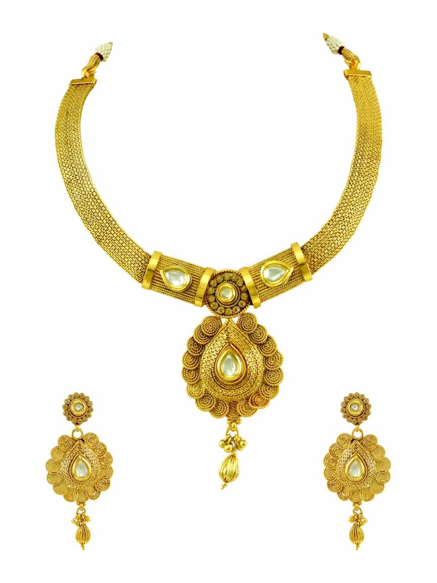 NECKLACE EARRING in CHECKERED POLKI Style | Design - 15075