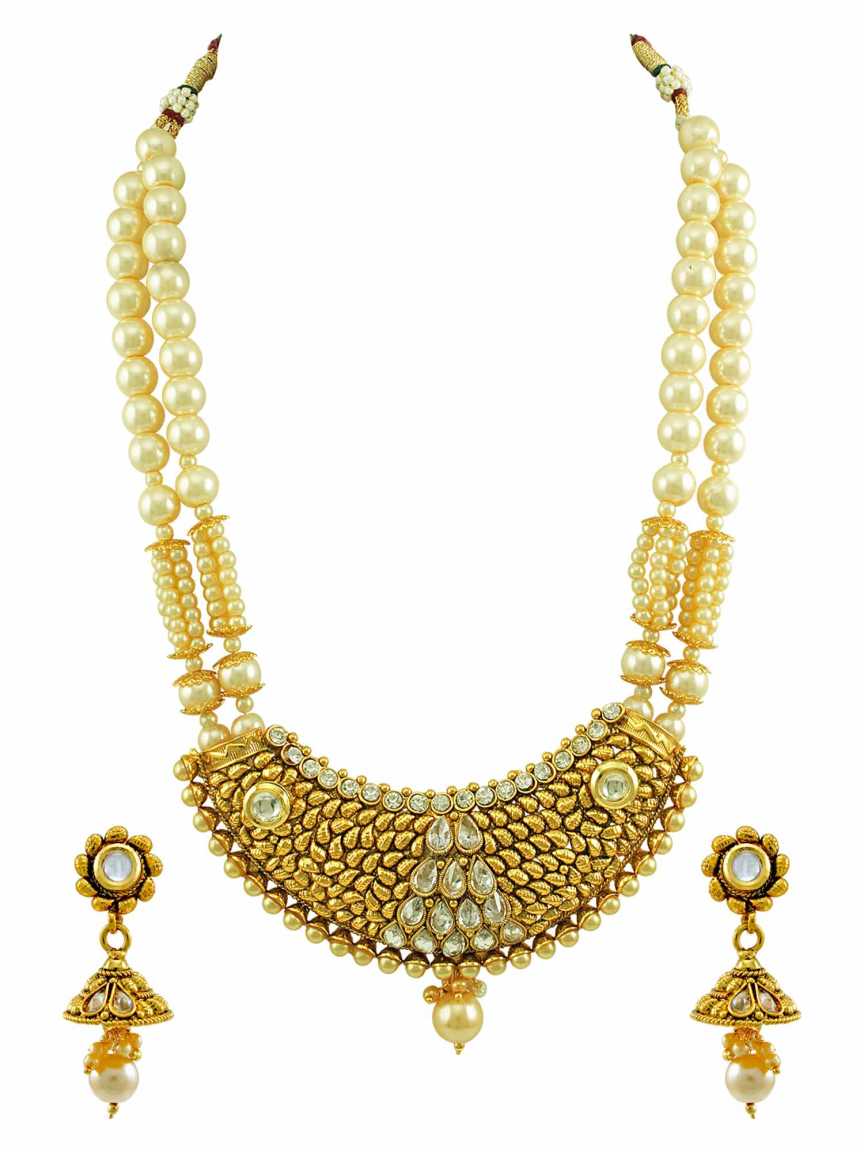NECKLACE EARRING in CHECKERED POLKI Style | Design - 15076
