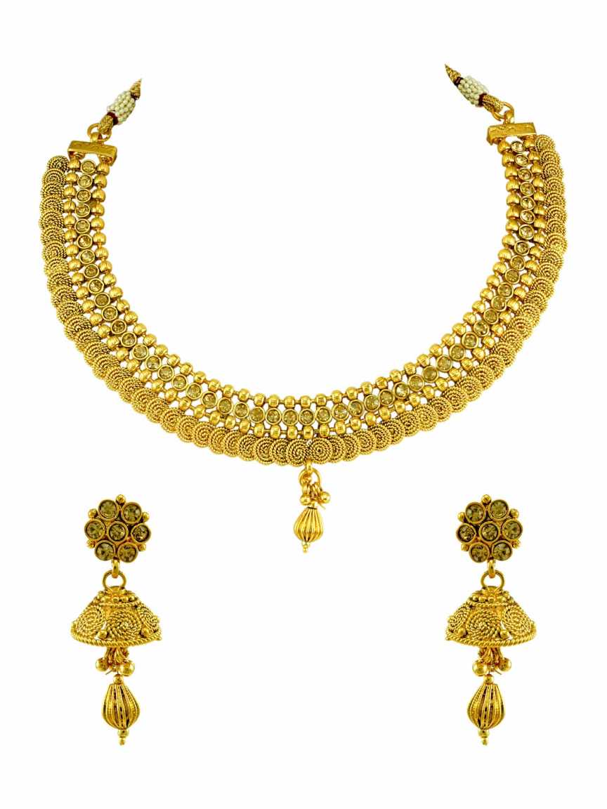 NECKLACE EARRING in CHECKERED POLKI Style | Design - 15083