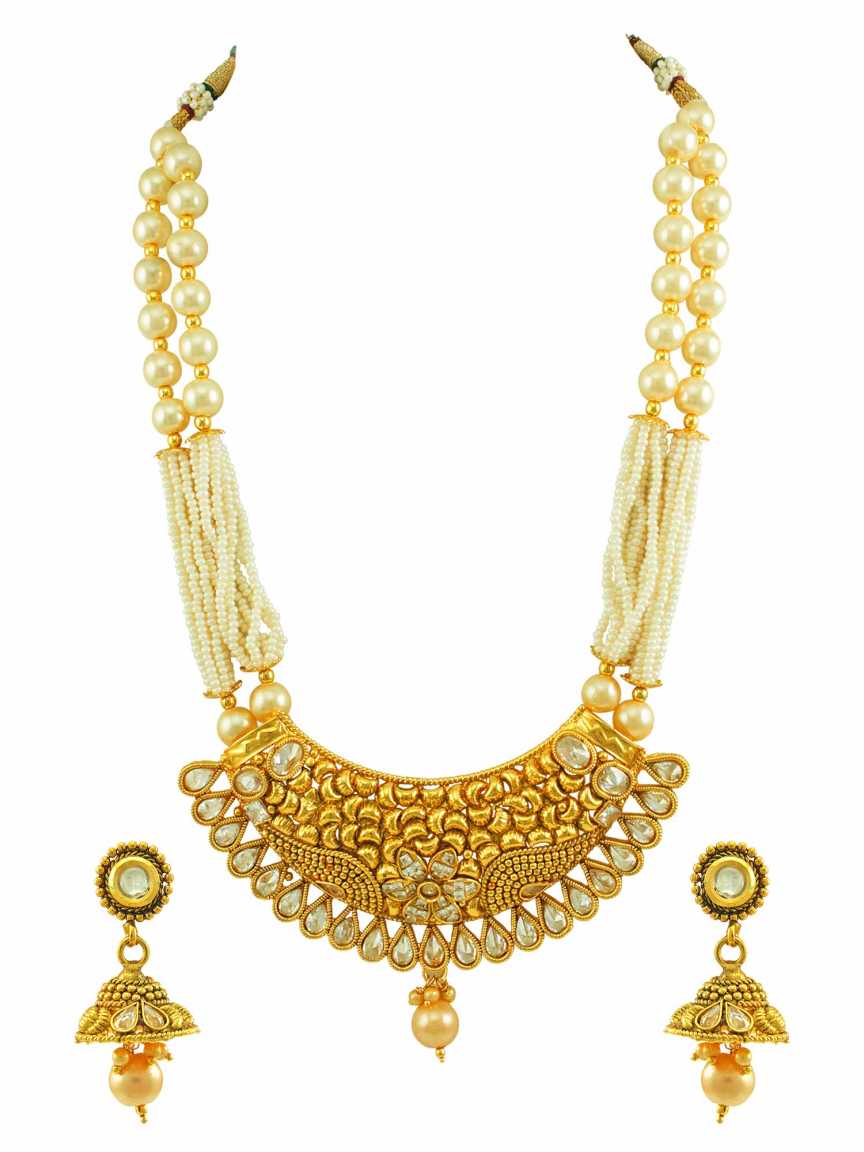 NECKLACE EARRING in CHECKERED POLKI Style | Design - 15085