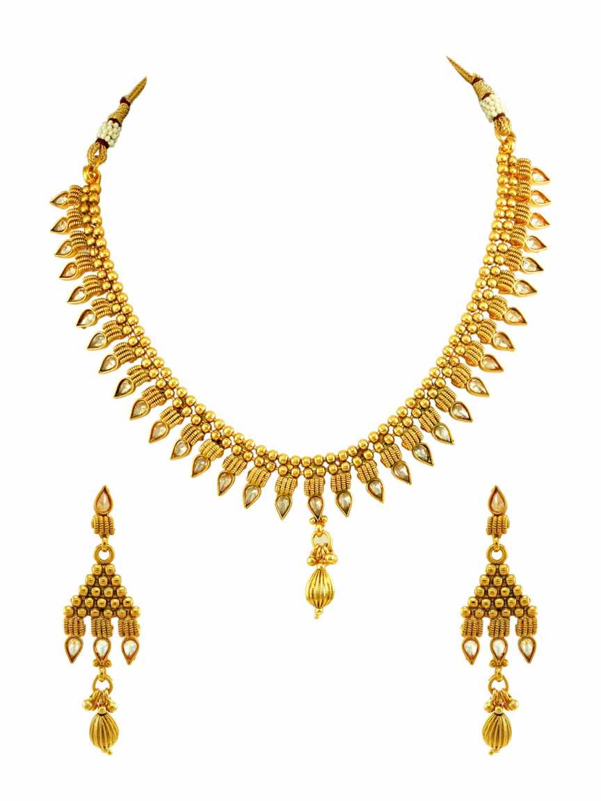 NECKLACE EARRING in CHECKERED POLKI Style | Design - 15087