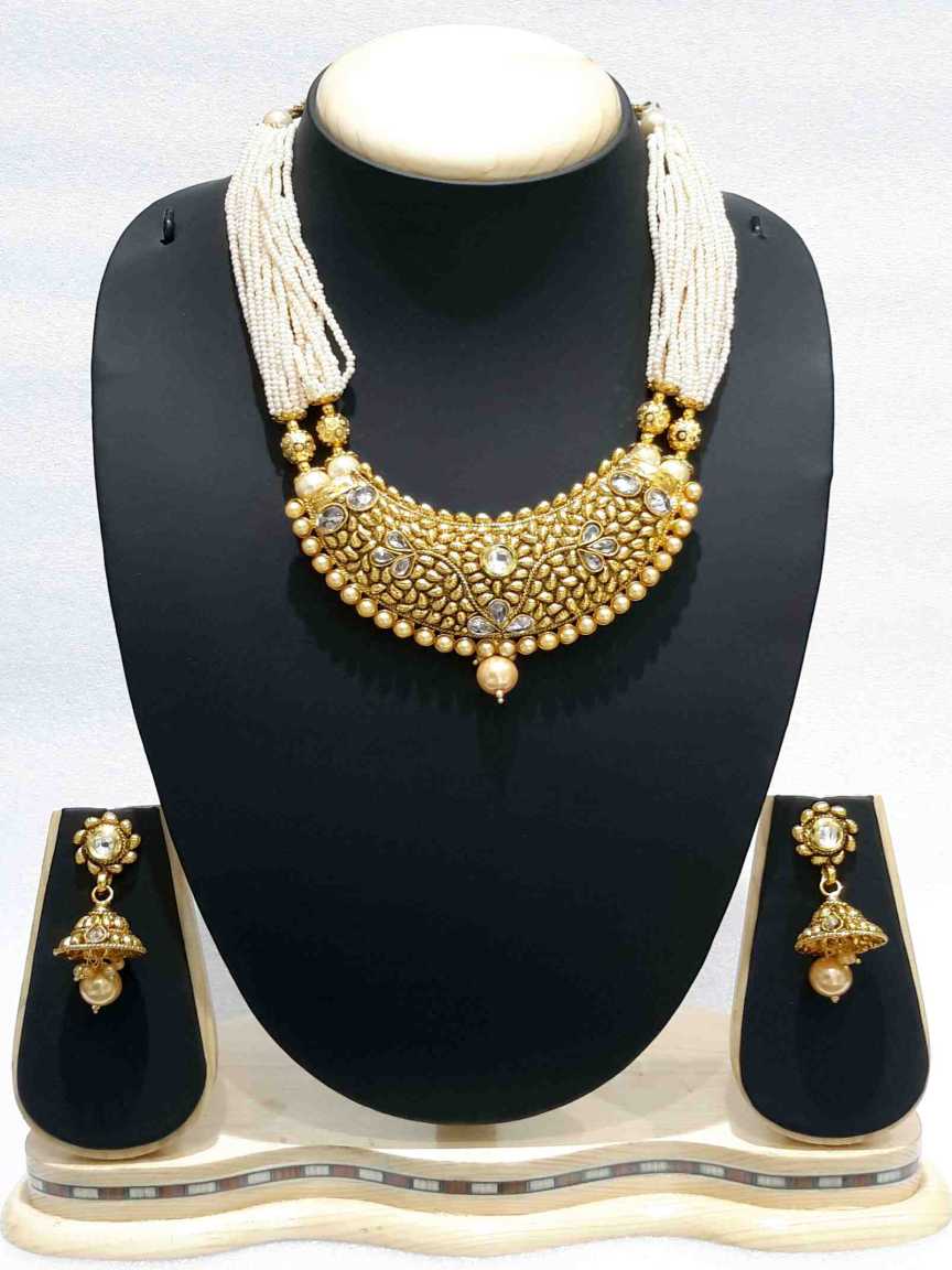 NECKLACE EARRING in CHECKERED POLKI Style | Design - 15088