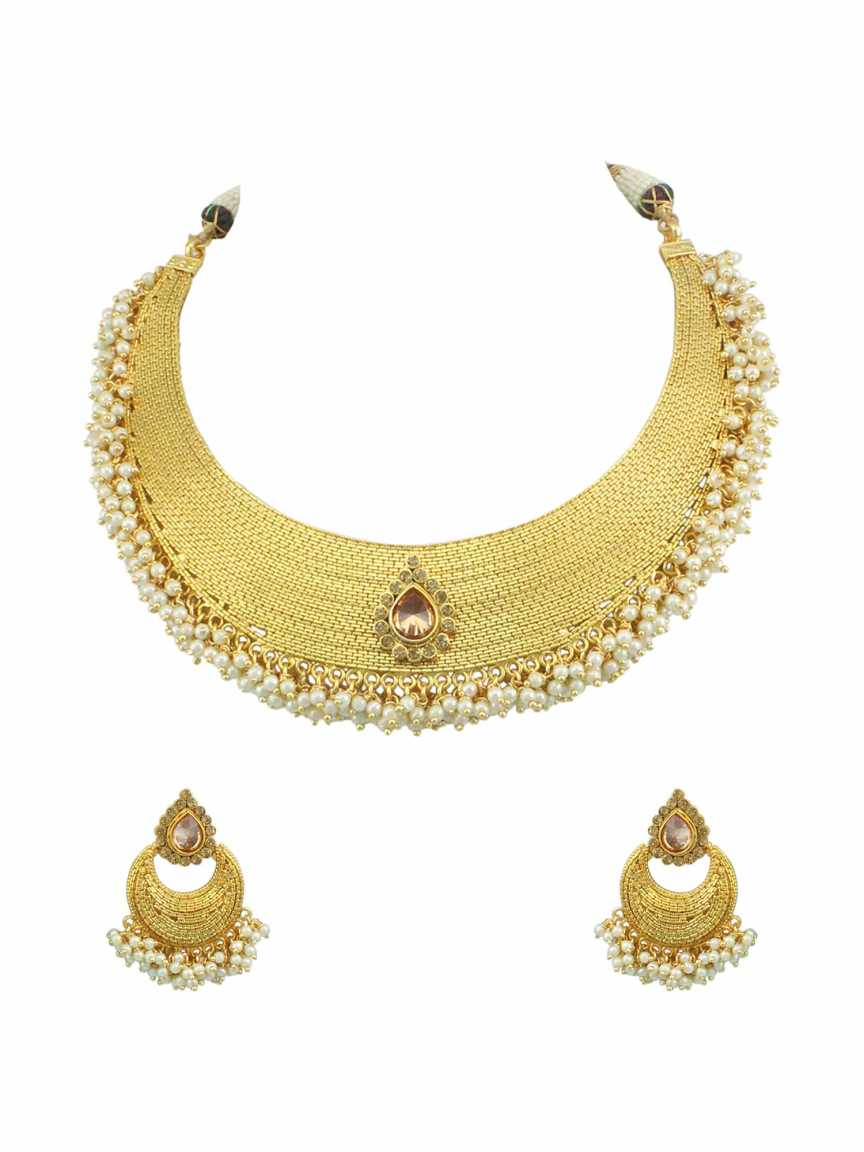 NECKLACE EARRING in CHECKERED POLKI Style | Design - 15110