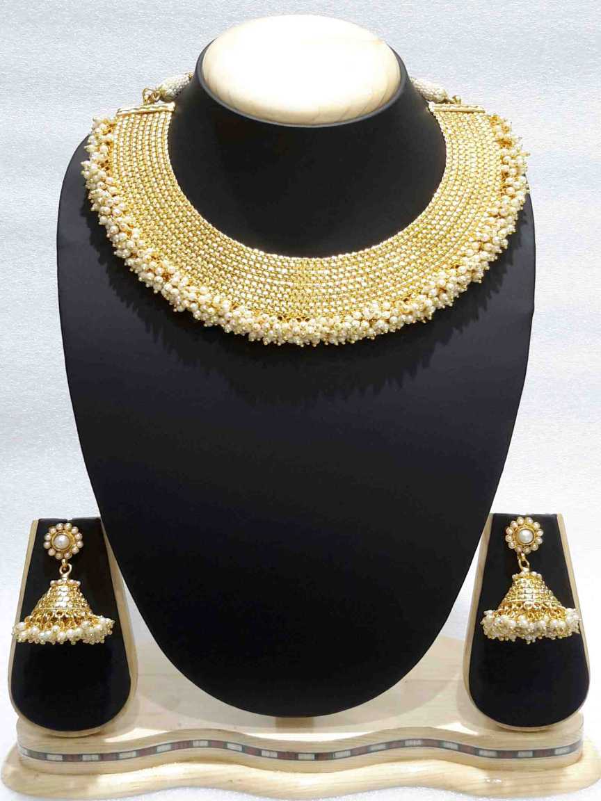 NECKLACE EARRING in CHECKERED POLKI Style | Design - 15125
