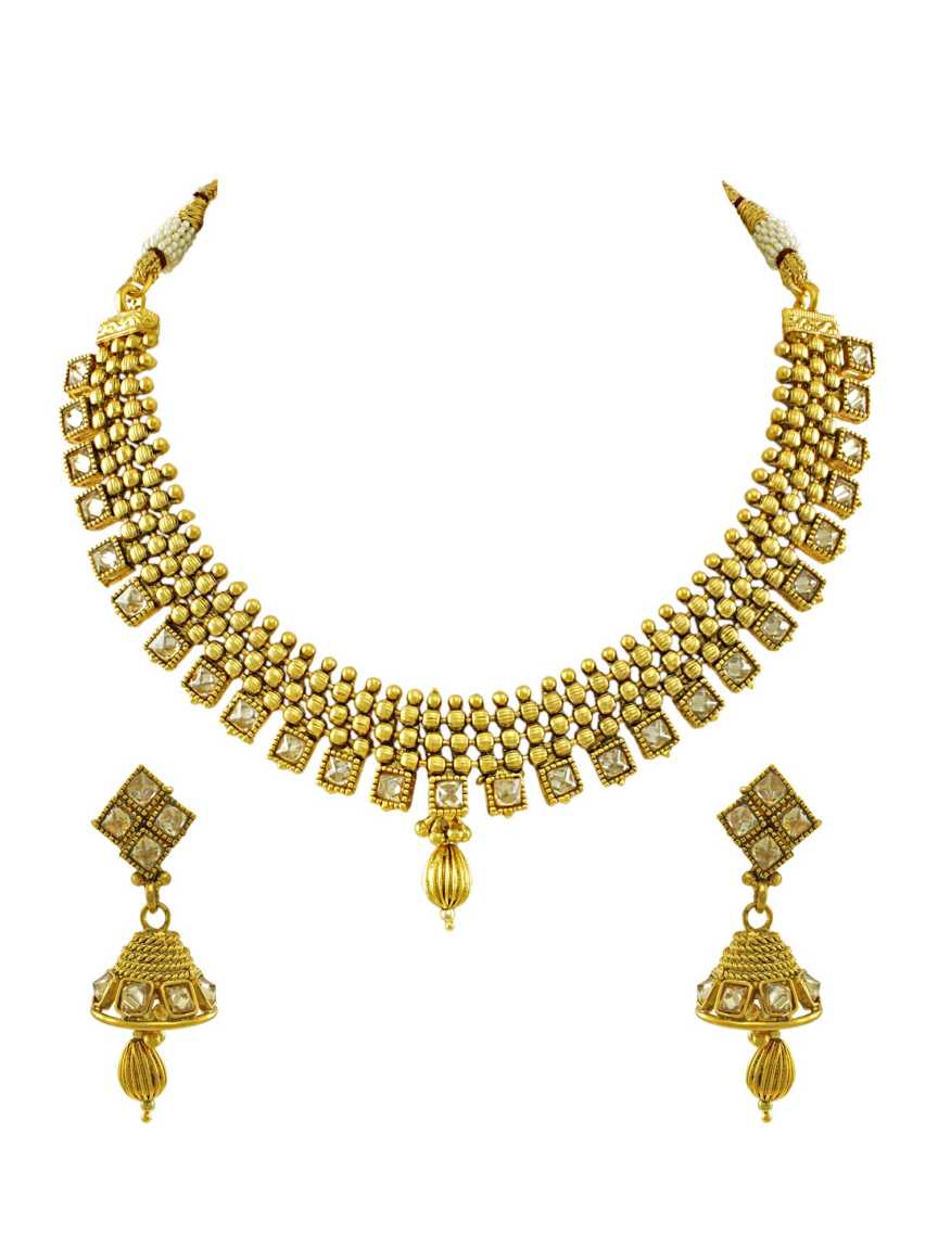 NECKLACE EARRING in CHECKERED POLKI Style | Design - 15140