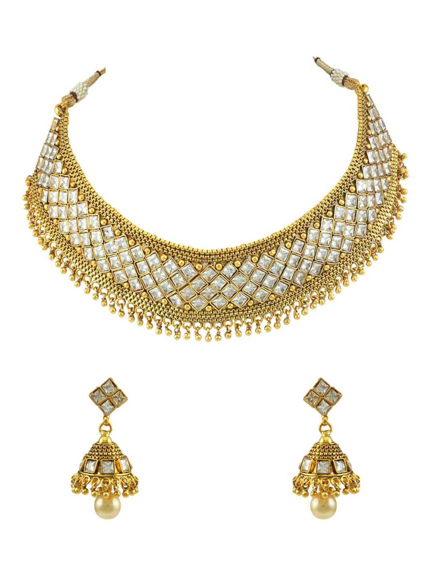 NECKLACE EARRING in CHECKERED POLKI Style | Design - 15261