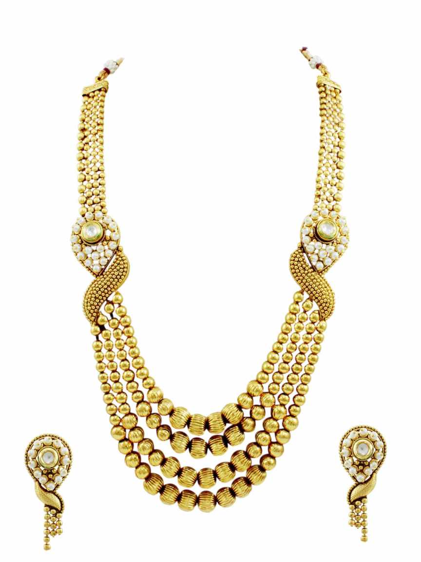 NECKLACE EARRING in CHECKERED POLKI Style | Design - 15342