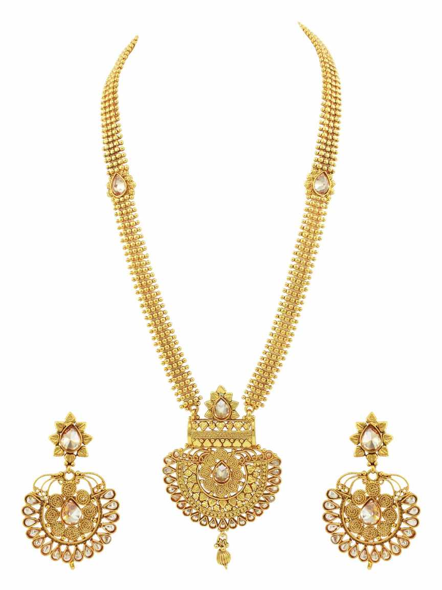 NECKLACE EARRING in CHECKERED POLKI Style | Design - 15389
