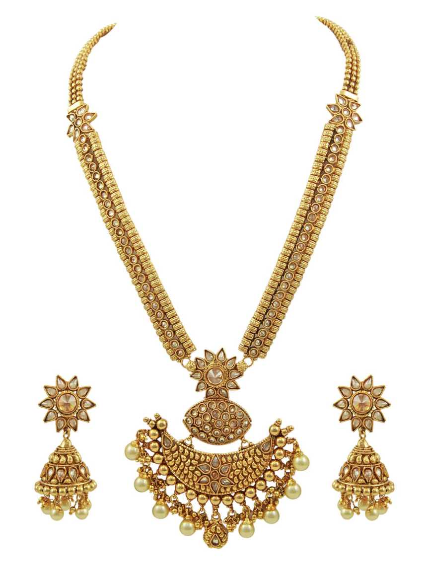NECKLACE EARRING in CHECKERED POLKI Style | Design - 15540