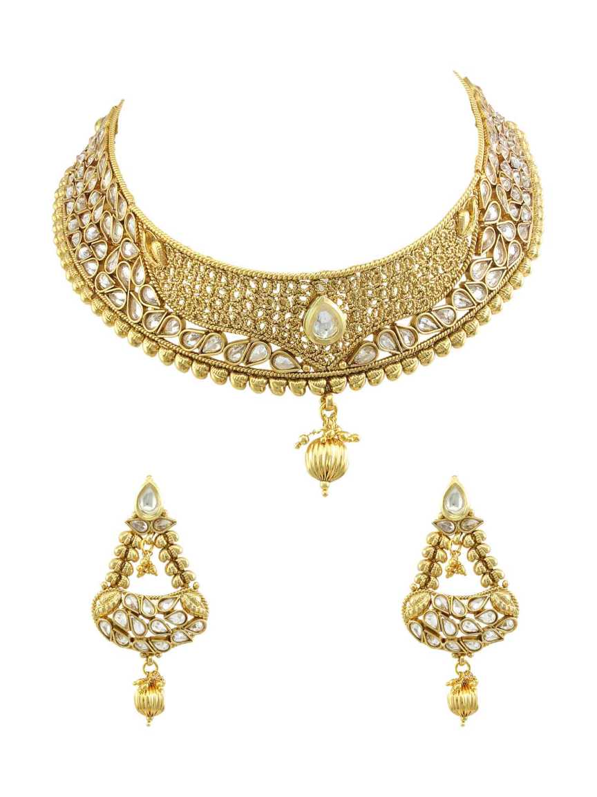 NECKLACE EARRING in CHECKERED POLKI Style | Design - 15979