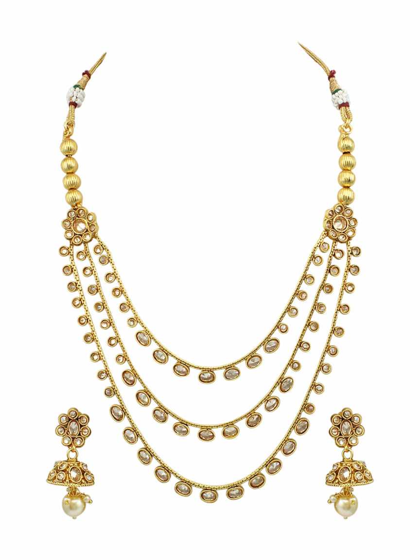 NECKLACE EARRING in CHECKERED POLKI Style | Design - 16741