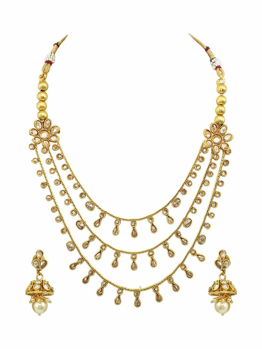 NECKLACE EARRING in CHECKERED POLKI Style | Design - 16742