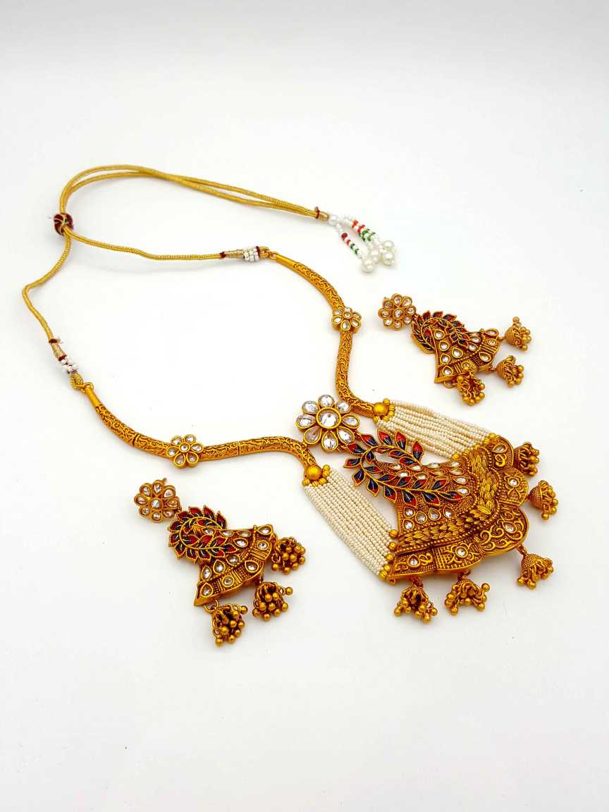 NECKLACE EARRING in CHECKERED POLKI Style | Design - 16778