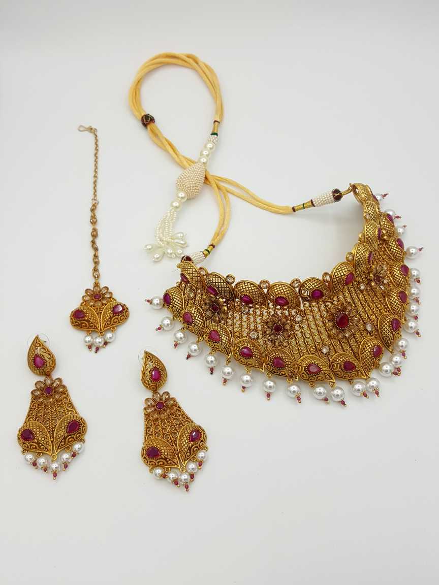 NECKLACE EARRING in CHECKERED POLKI Style | Design - 17542