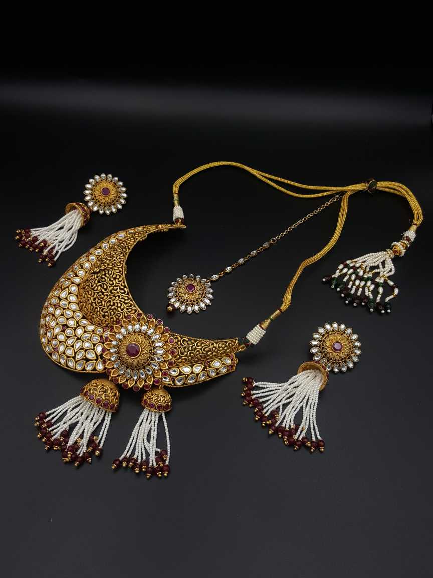 NECKLACE EARRING in CHECKERED POLKI Style | Design - 17647