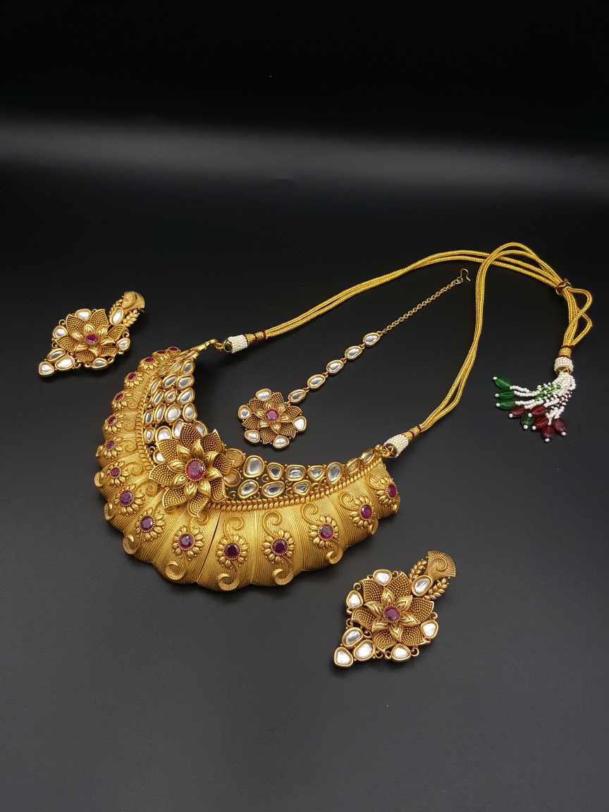NECKLACE EARRING in CHECKERED POLKI Style | Design - 17794