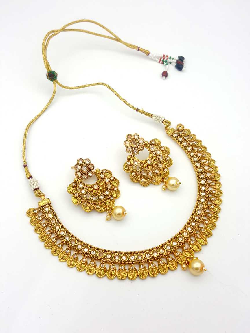 NECKLACE EARRING in CHECKERED POLKI Style | Design - 17828