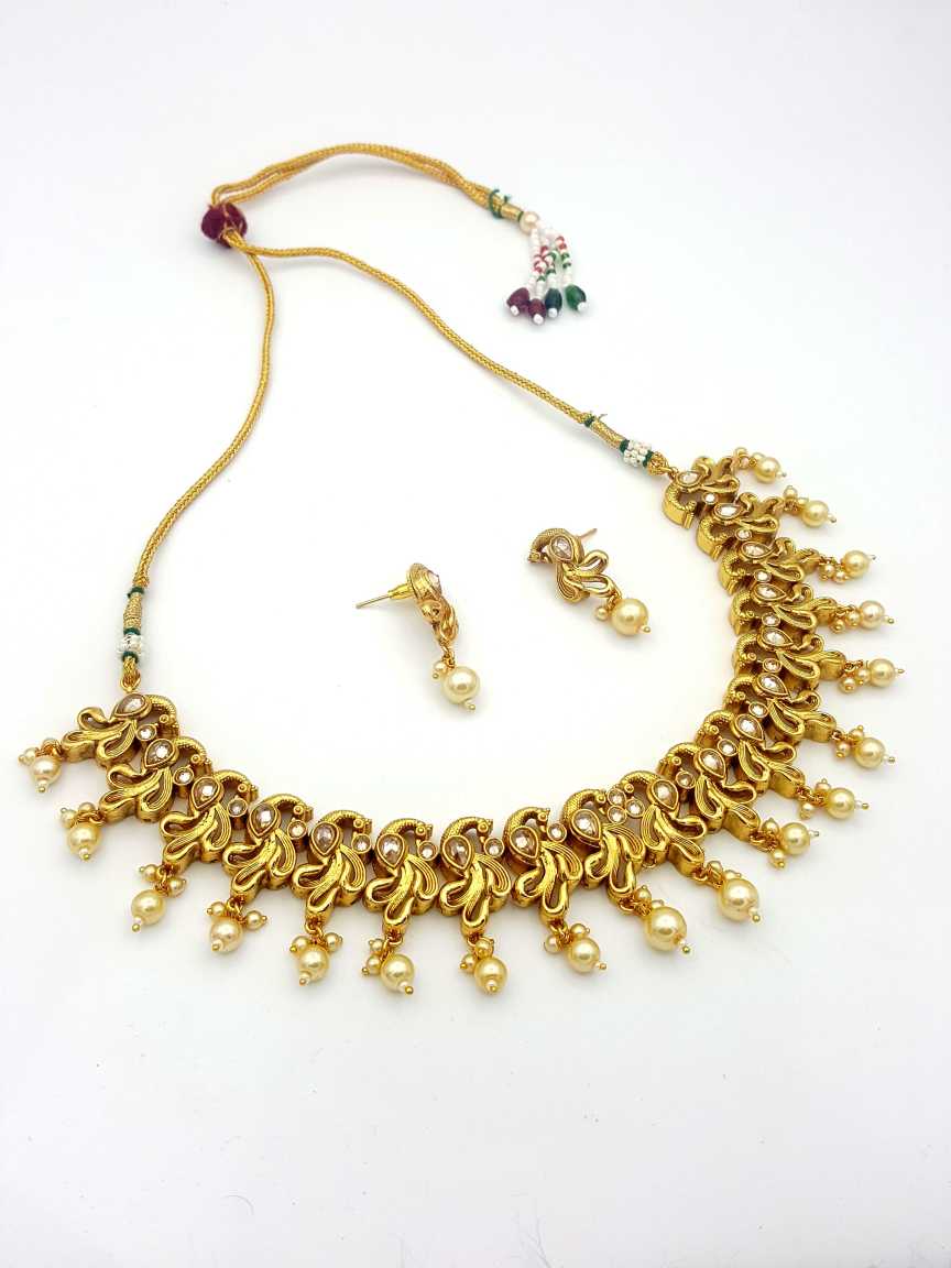 NECKLACE EARRING in CHECKERED POLKI Style | Design - 17829