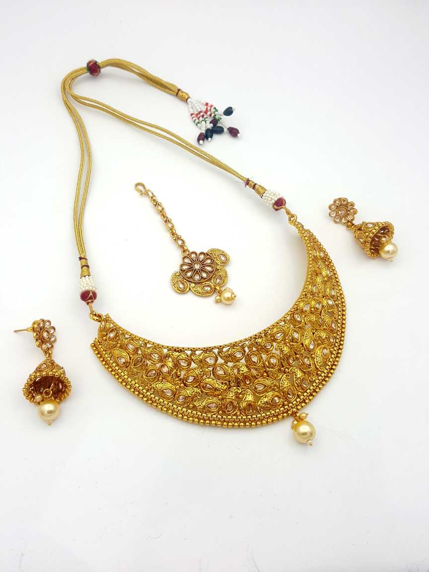 NECKLACE EARRING in CHECKERED POLKI Style | Design - 17830