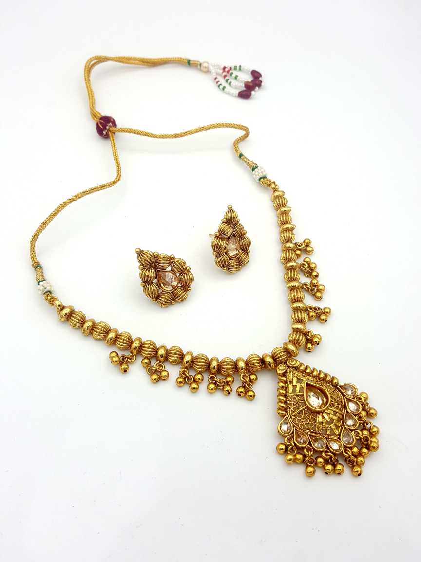NECKLACE EARRING in CHECKERED POLKI Style | Design - 17832