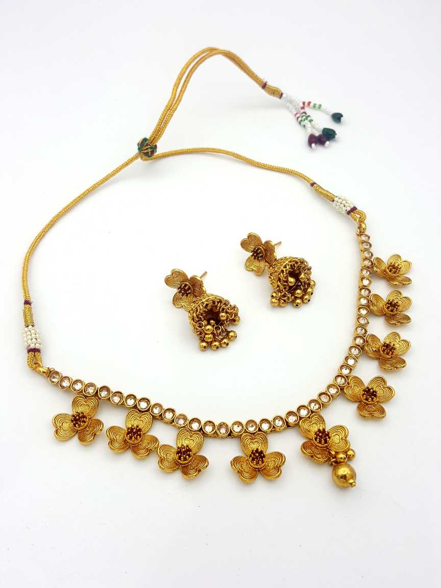 NECKLACE EARRING in CHECKERED POLKI Style | Design - 17833