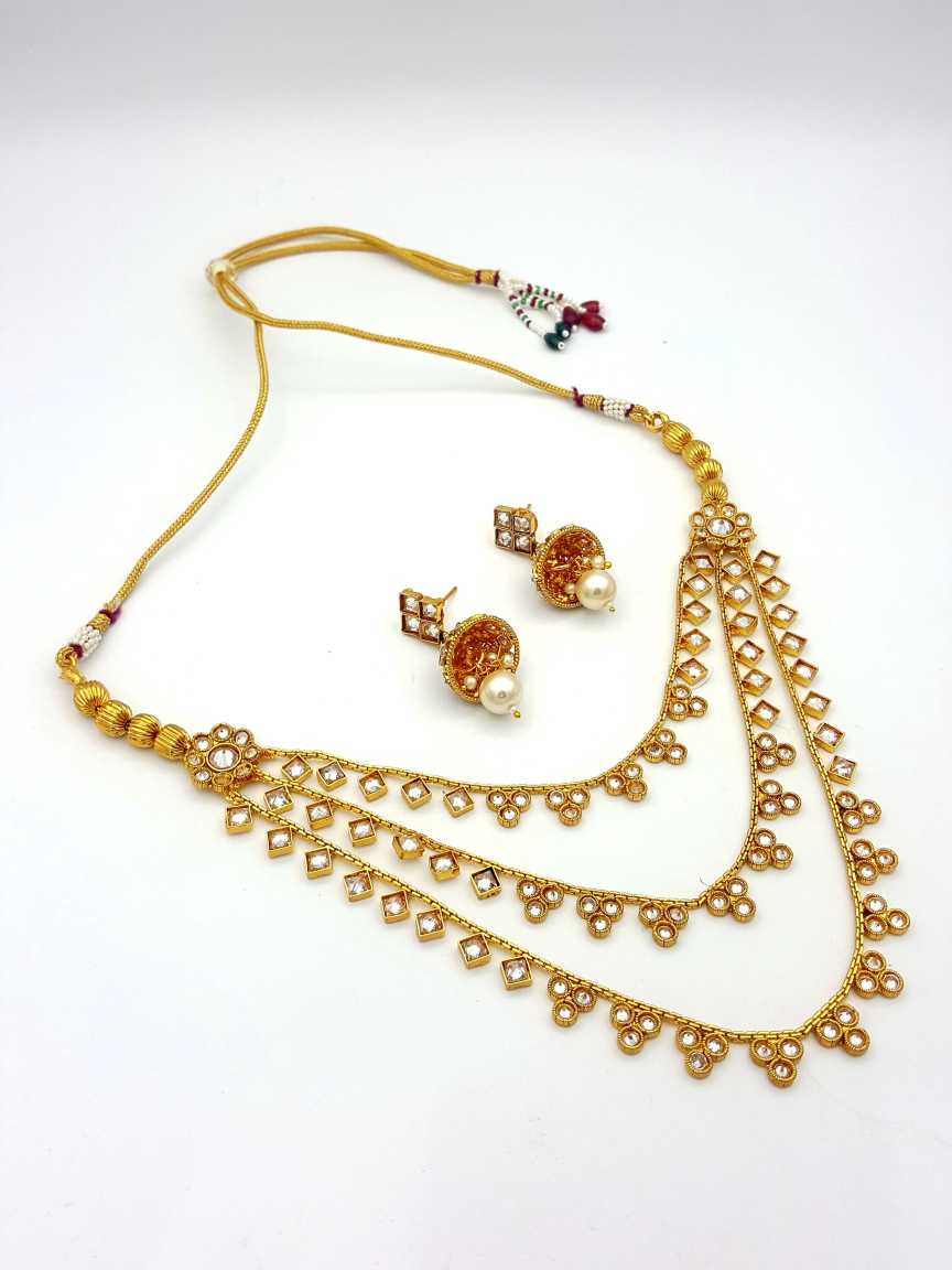 NECKLACE EARRING in CHECKERED POLKI Style | Design - 17834