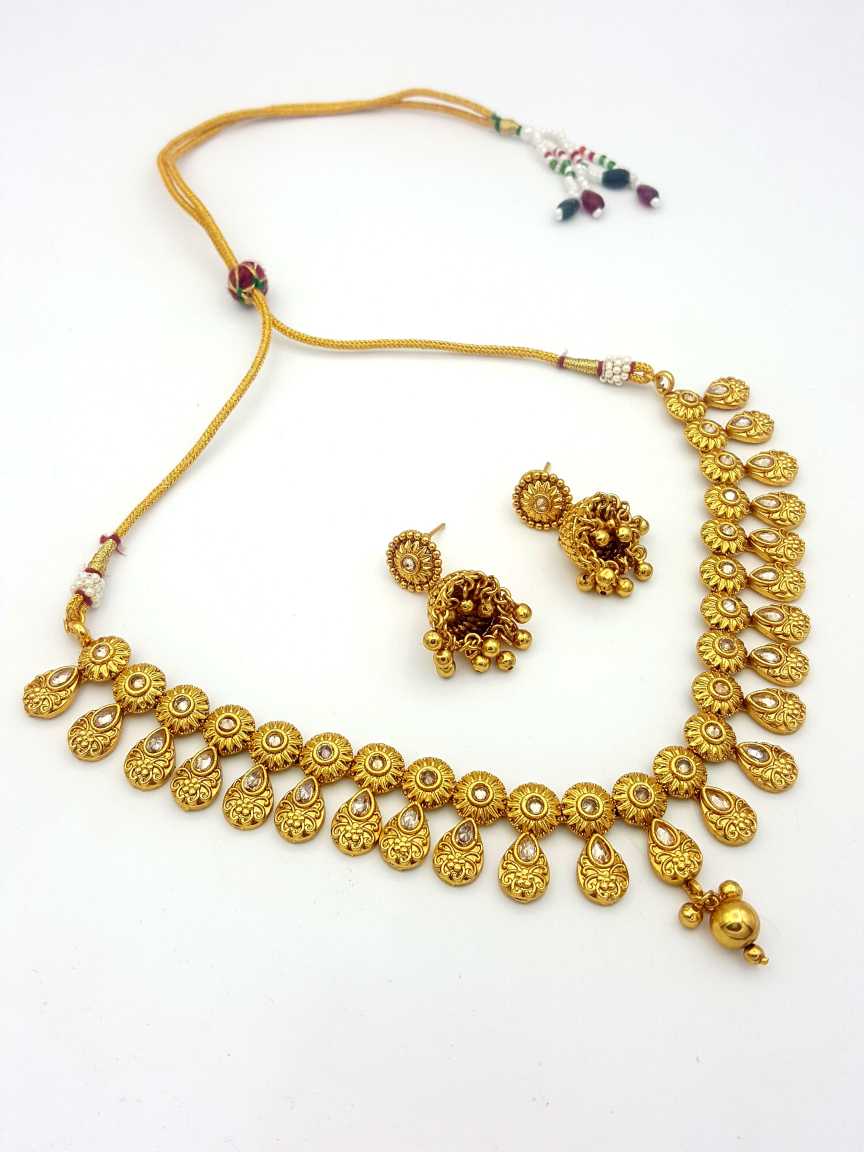 NECKLACE EARRING in CHECKERED POLKI Style | Design - 17835