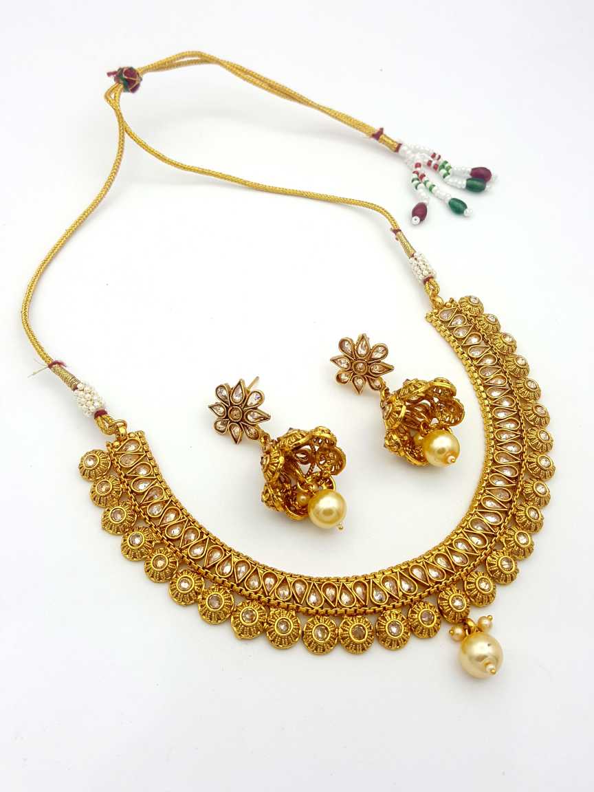 NECKLACE EARRING in CHECKERED POLKI Style | Design - 17838