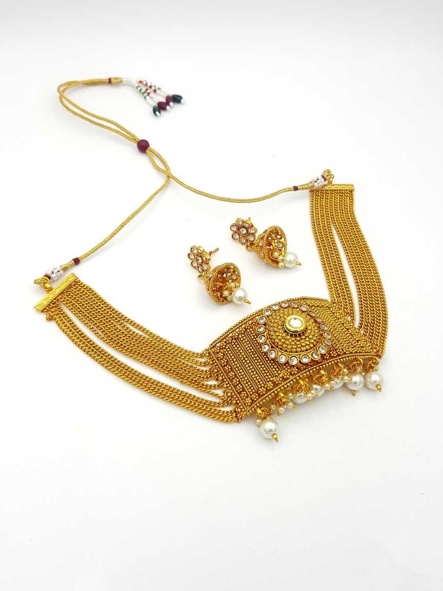 NECKLACE EARRING in CHECKERED POLKI Style | Design - 17864