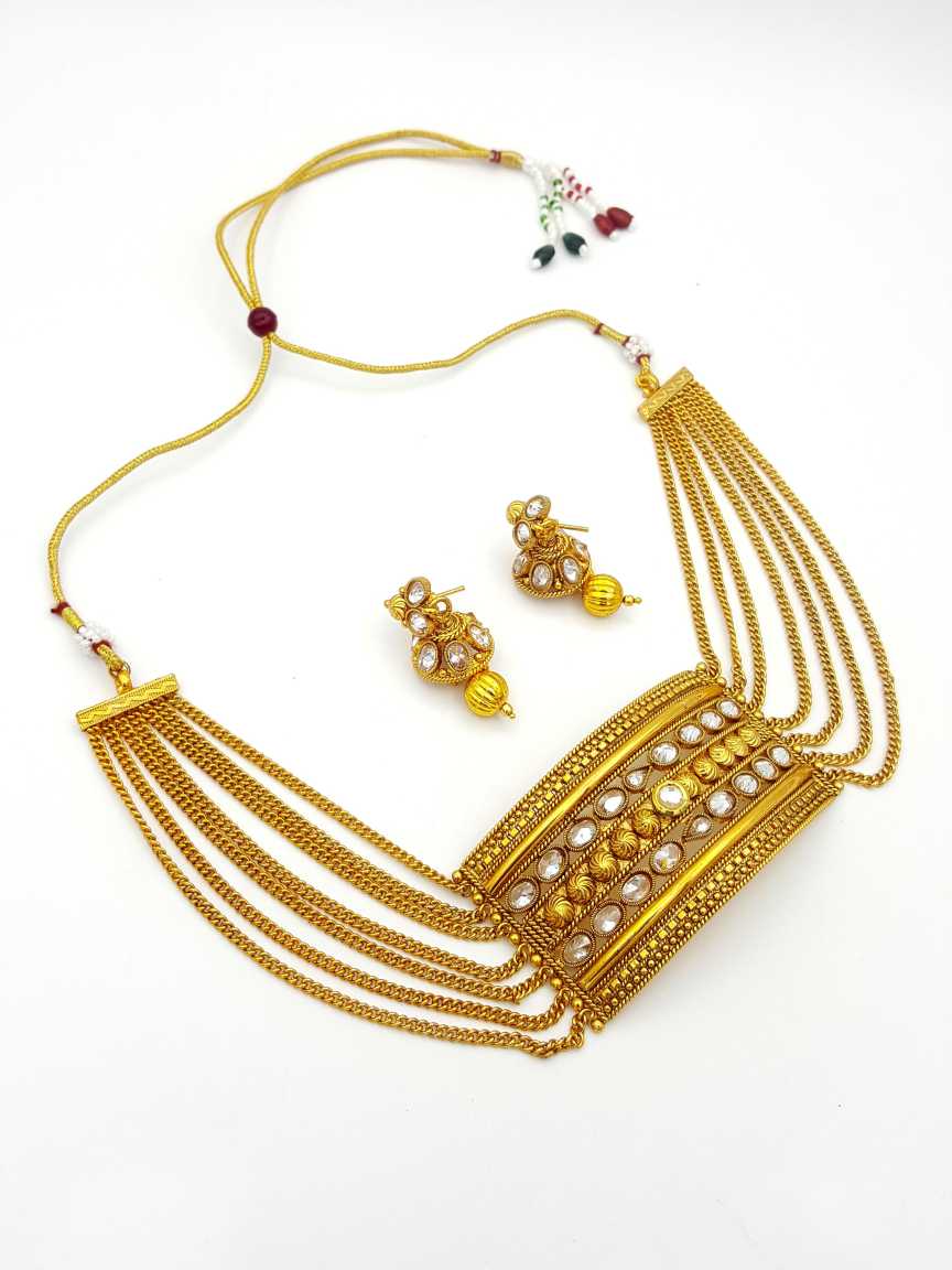 NECKLACE EARRING in CHECKERED POLKI Style | Design - 17872
